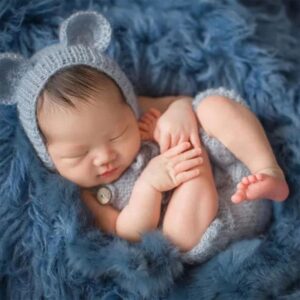 Lindo bebé recién nacido accesorios de fotografía infantil niño niña trajes lindo oso sombrero mameluco A2UB