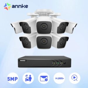 ANNKE-Sistema de videovigilancia 5 en 1 para exteriores, cámaras de seguridad CCTV de 8 canales, 5MP, Lite, 5MP, H.265 + DVR, resistente a la intemperie, 8x5MP