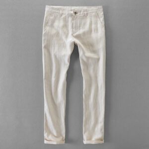 Pantalones informales de lino puro para hombre, Pantalones largos de marca, de negocios, a la moda, 100%