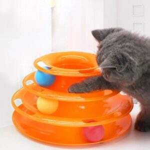 Torre interactiva de juguete para gatos, juguete giratorio, bolas de rodillo, rompecabezas para gatos, pista de juguete, suministros de entrenamiento para mascotas, accesorios