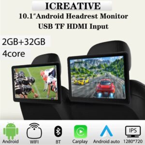 Monitor para reposacabezas Android de 10,1 pulgadas, pantalla IPS para asientos traseros de coche, entretenimiento Multimedia, Carplay, reproductor de vídeo, USB, TF, entrada HDMI