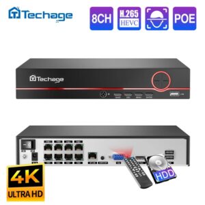 Techage-sistema de vigilancia de seguridad, Audio bidireccional, NVR, H.265, 8 canales, 4MP, 5MP, 8MP, 1080P, 4K, POE, hasta 16 canales, para cámara IP POE, vídeo CCTV