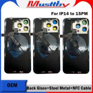 Musttby-Cubierta trasera de vidrio para iPhone 15 Pro max, carcasa con preinstalación, placa de acero, Cable flexible magnético NFC inalámbrico MagSafe