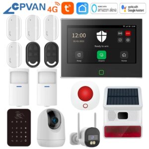 CPVAN-sistema de alarma inalámbrico para el hogar, Kit de protección de seguridad antirrobo con batería integrada de 5000mAh, WiFi, 4G, Tuya, 7 pulgadas