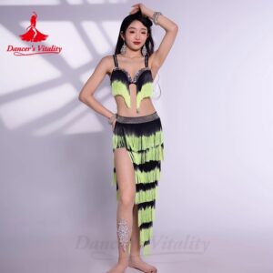Conjunto de traje de danza del vientre para mujer, traje de actuación, sujetador superior, 2 mangas, falda larga, 3 piezas, Oriental, personalizado