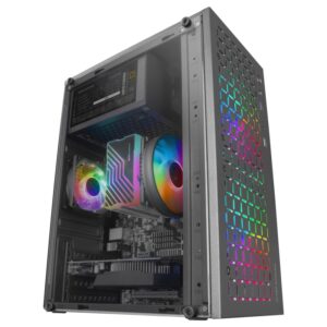 Mars Gaming MC-CORE, Caja Gaming Compacta MicroATX, Diseño Frontal Metal-Mesh, Ventana Lateral Completa, 2X Ventiladores FRGB 120mm, Blanco/Negro