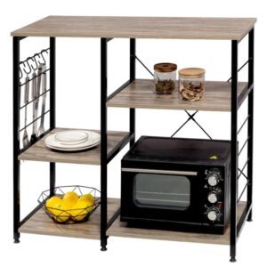Estantería de madera y acero para microondas, 5 estantes de cocina, unidad de almacenamiento independiente, resistente