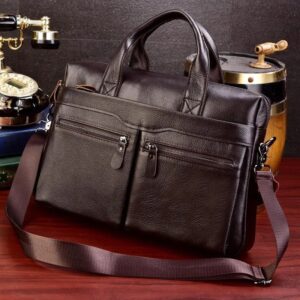 Bolso para ordenador portátil de negocios para hombre, maletín de cuero genuino, de viaje, de piel de vaca, de alta calidad