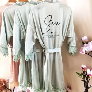Batas De seda personalizadas para dama De honor, Kimono para Madre De La Novia, vestido De boda De satén, Verano