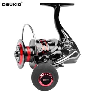 DEUKIO-carretes giratorios de Metal para pesca en agua salada, carrete de arrastre máximo de 12KG, perilla EVA roja y negra, 2000-7000