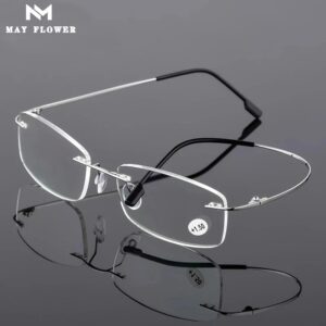 Gafas de lectura ultraligeras y flexibles para hombres, anteojos de titanio con memoria sin montura, antiazul, para presbicia, con resistencia de + 1,0 ~ + 3,5