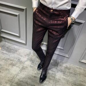 Pantalones de traje Jacquard clásicos para hombre, pantalones formales informales de negocios ajustados, pantalones de traje de oficina, primavera 2022