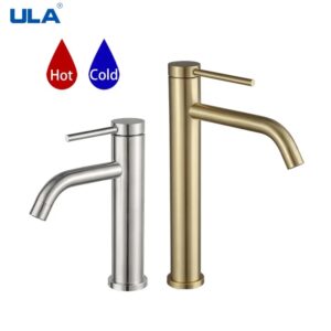 ULA-grifo de lavabo de acero inoxidable, grifería de baño dorada/negra, grúa alta, mezclador de fregadero de agua fría y caliente