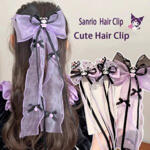Sanrio-Pinza para el pelo con lazo de malla de princesa para niños, cinta coreana Kuromi, pinza para el pelo, pinza de pico de pato para niñas lindas, moda