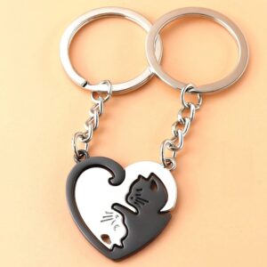 Lindo llavero de gato de abrazo, llavero redondo de corazón de Patchwork creativo, llavero de pareja, llavero de coche colgante de bolso, accesorios de regalo