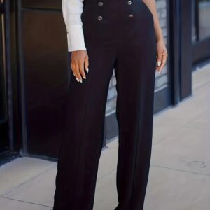 Pantalones de pierna recta con decoración de botones para mujer, pantalones elegantes de cintura alta, ropa de talla grande, primavera y verano