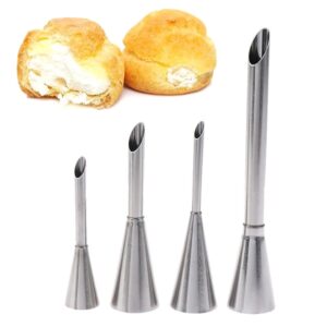 Boquillas de acero inoxidable para crema de hojaldre, 1/4 piezas, punta de tubería para glaseado de pasteles, Donut, jeringa de pastelería, magdalenas, postres, accesorios para hornear