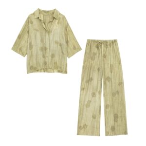 Conjunto de camisa y pantalones holgados de Jacquard para mujer, conjunto informal con estampado elegante, a la moda, para primavera y verano, novedad de 2024