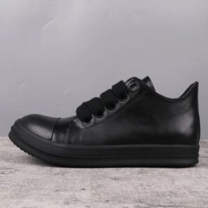 Zapatillas de deporte populares para hombre y mujer, zapatos de cuero, informales, sólidos, negros, Jumbo con cordones
