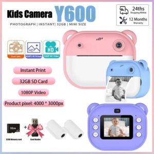 Cámara Digital de impresión instantánea para niños, cámara de impresión térmica, cámara de fotos instantánea, juguetes de Video + tarjeta de memoria de 32G