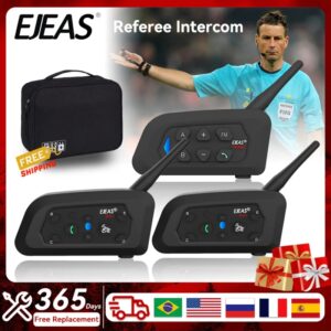 EJEAS-intercomunicador para árbitro de fútbol, auriculares V4C PLUS + V6C PROx2 Full Duplex con Bluetooth, interfono para conferencia, 1200M, bolso de mano, regalo, 3 usuarios