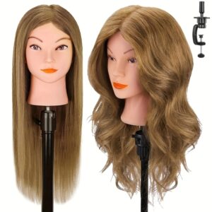 Cabeza de Maniquí de peluquería para principiantes, cabeza de muñeca de Maniquí de Cabello 100% Real para estilismo y práctica de cabello