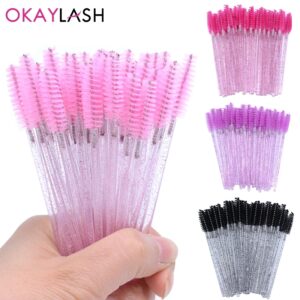Varitas desechables para rímel de pestañas, minicepillo de cristal para pestañas, peine para cejas, maquillaje, herramientas de belleza, micropurpurina, 50 piezas