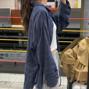 Camisas Retro a cuadros para mujer, camisa holgada de manga larga con diseño coreano, Top informal con botones de gran tamaño, Primavera, 2024