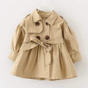 Chaqueta cortavientos de estilo inglés para niña, gabardina de cintura con faja, abrigo de primavera y otoño, ropa informal para niño de 0 a 4 años