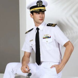 Camisa de marinero de EE. UU. Para hombre, uniforme de oficial de la Marina, blusa blanca, Tops de trabajo de capitán