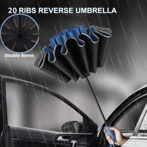 Paraguas totalmente automático para hombre y mujer, sombrilla plegable inversa con rayas reflectantes a prueba de viento y rayos UV