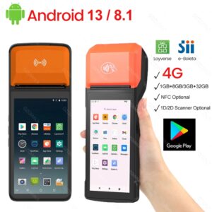 Terminal Pos inalámbrico de mano, lector de escáner, NFC integrado, 58mm, 4G, Android 13/8,1, 1D, 2D, impresora térmica de recibos