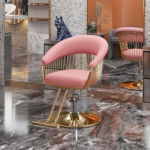 Silla de barbero personalizada, sillón de lujo Retro, rosa, clásico, profesional, elevador de cojín, muebles de salón de Metal