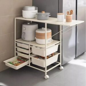 Carrito de cocina multicapa para sala de estar, carrito de mano multifuncional con diseño de extensión plegable, almacenamiento de cocina con ruedas