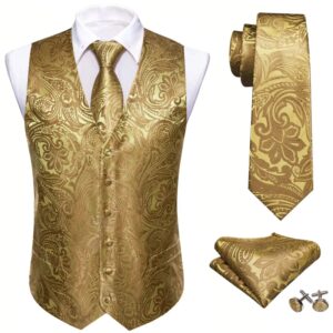 Chaleco de traje Jacquard de 4 piezas para hombre, conjunto de gemelos cuadrados con bolsillo de corbata, chaqueta sin mangas para boda, fiesta de negocios