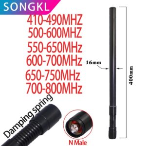 Antena OMNI de alta ganancia de 410-490MHZ, 500-600mhz, 550-650.600-700-750-800mhz, resorte impermeable, para exteriores, N-J macho personalizado
