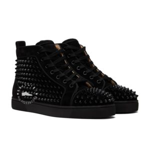 Zapatillas altas de cuero con tachuelas negras para hombre, zapatos de Skate de punta redonda con remaches de estilo Punk clásico, zapatos casuales cómodos con cordones