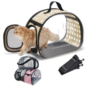 Bolsa de transporte de viaje para mascotas al aire libre, bolsa de transporte plegable transparente para perros y gatos, bandolera portátil transpirable