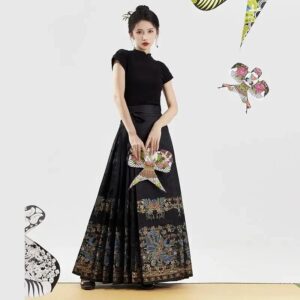 Falda Hanfu de manga corta para mujer, camisa con cara de caballo, traje de estilo chino, primavera y verano, novedad de 2023