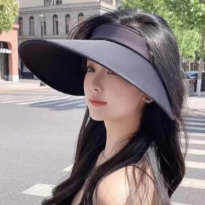 Sombrero de seda de hielo para mujer, visera vacía de ala grande, protección UV, novedad de verano