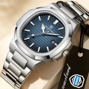PAAZOMU-reloj de pulsera luminoso de lujo para hombre, cronógrafo de cuarzo de acero inoxidable, resistente al agua, con caja