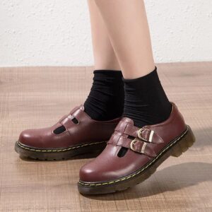 Mocasines de piel auténtica para mujer, zapatos de tacón grueso, estilo británico, Oxford, 699