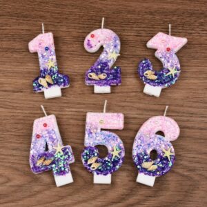 Vela de pastel de sirena rosa y púrpura, adorno para pastel de 0 a 9 números, suministros de decoración para fiesta de cumpleaños de niña, bajo el mar