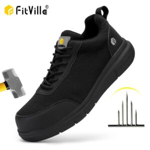 FitVille-zapatos de seguridad indestructibles para construcción, botas de trabajo con punta de acero para aliviar el dolor de los pies, para hombre
