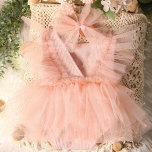 Ylsteed traje violeta para recién nacido, Pelele de punto para fotografía infantil con diademas a juego, vestido de malla, accesorios para retrato