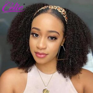 Celiehair-Peluca de cabello humano brasileño para mujer, pelo rizado, diadema