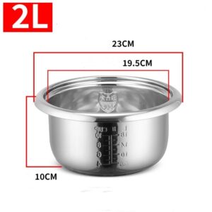 Olla arrocera de acero inoxidable 304, contenedor interior antiadherente, revestimiento de repuesto, 2L