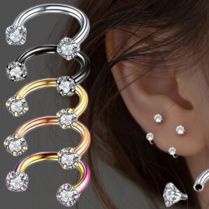 Anillo de aro de cristal de acero inoxidable para hombres y mujeres, Piercing para la nariz, oreja y vientre, pendientes de hélice para el cartílago, joyería Daith, 1 unidad