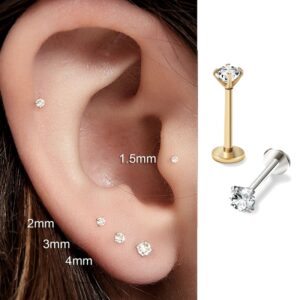 Pendientes pequeños de acero inoxidable para mujer, Piercing para la nariz, cartílago, hélice, Tragus, labio, Parte posterior plana, 18G, 2/6 piezas