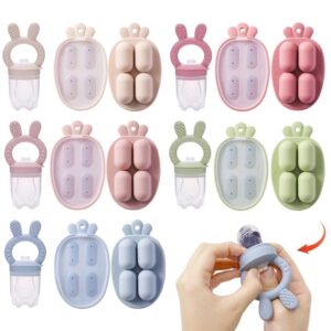 Juego de alimentador de frutas con diseño de animales de conejito, bandeja de congelador de leche materna, alimentador de verduras de silicona, juguete de dentición para niños pequeños
